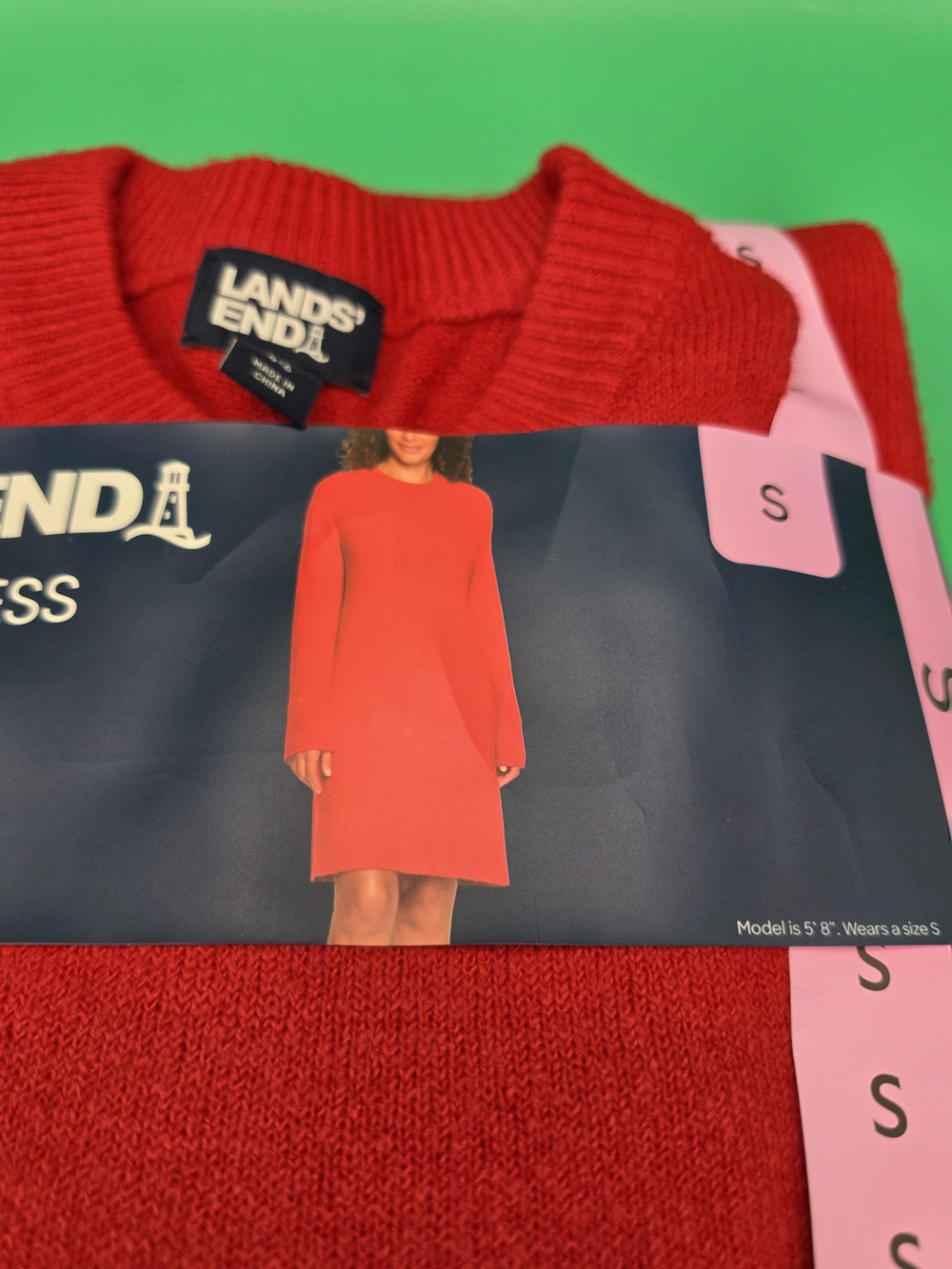 Lands' End Red Long-Sleeve Sweater Dress